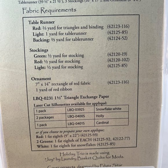 Laundry Basket Quilts Holiday Trio Pattern Table Runner Stockings Ornament - Picture 6 of 8